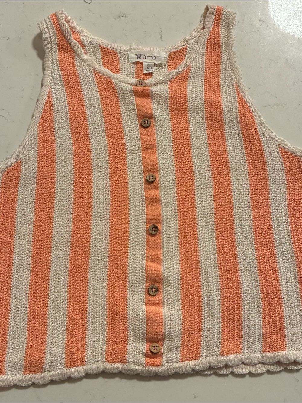 Jessica Simpson Peach & White Striped Crochet Button Tank and Matching Pants